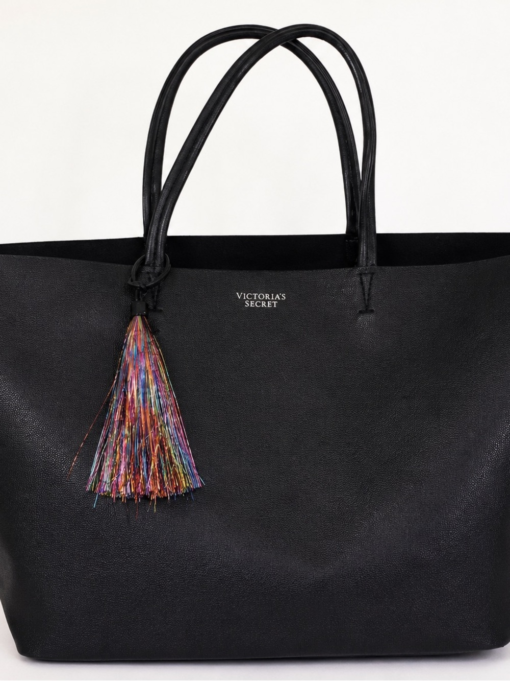 Victoria’s Secret NWT Large Black Tote Rainbow Tassel Charm
